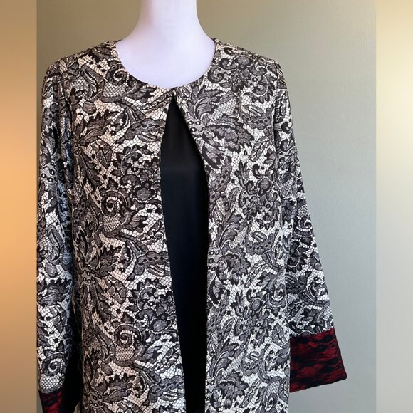 Lace Printed LIMELIGHT 2 PC Open Front Jacket Blazer with Red Lining - Picture 12 of 17